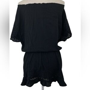 Victoria’s Secret Women’s Black Eyelet Cover Up Tunic Top Cinched sz S